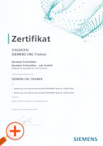 Re-Certification from Siemens AG "Certified Siemens CNC Trainer" (since 2011)